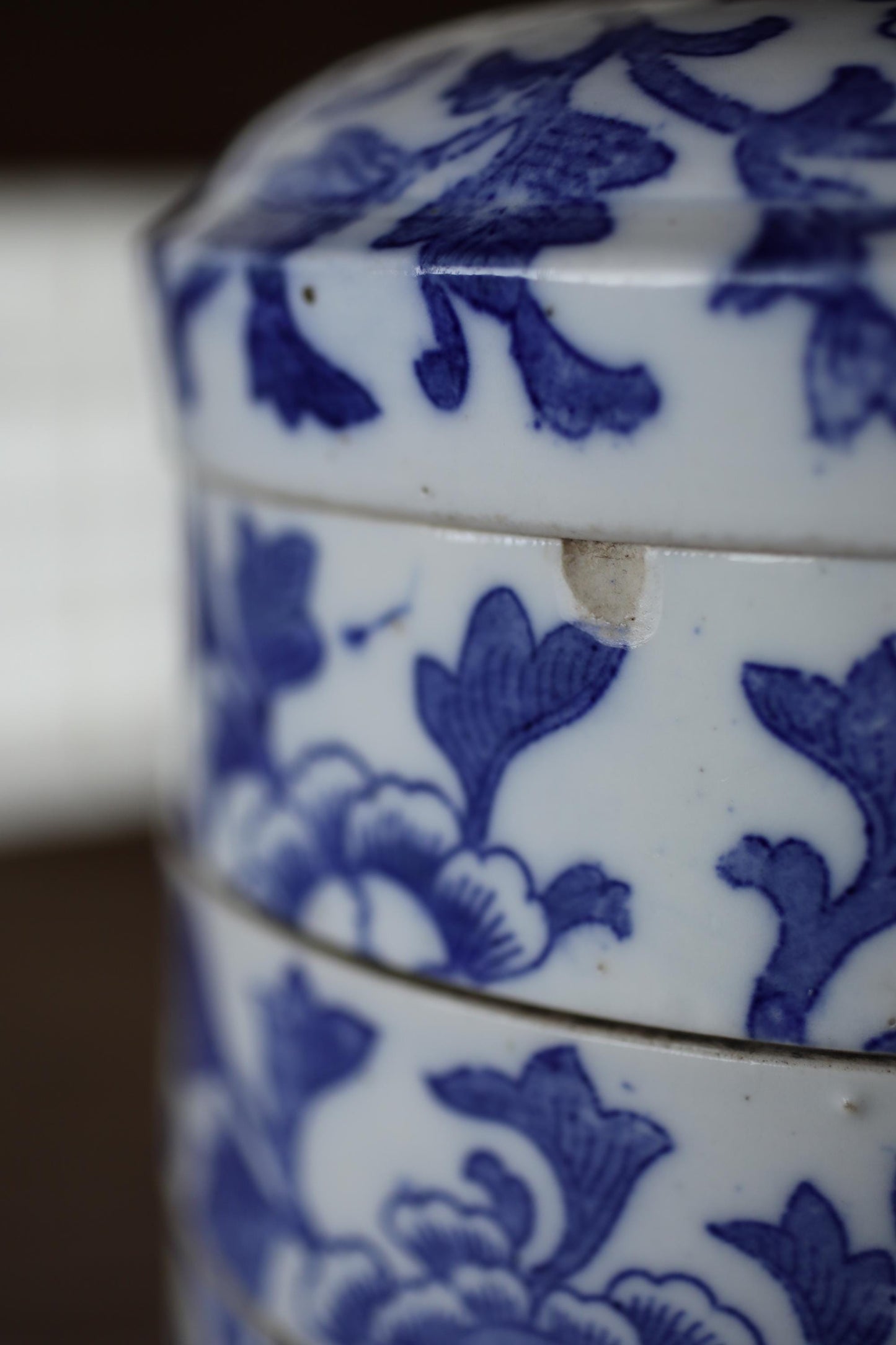 Antique Meiji era Imari Porcelain Jūbako Blue flower pattern decoration Stacking ceramic Bento Box H7.9×7.7in three-tiered box