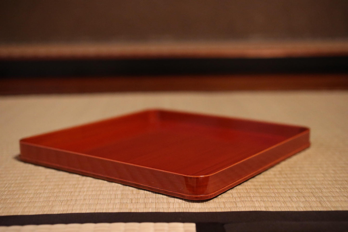 Set of 5 Japanese Vintage Lacquer tray "obon" wooden reddish brown Shunkei Lacquer for tea ceremony H1.1 x W13in/3.3 x 33cm