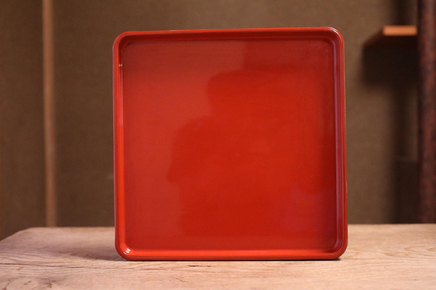 Japanese 1920s URUSHI lacquer square tray OBON red urushi wooden tableware Tea ceremony OZEN 14.4×14.4in/36.5×36.5cm
