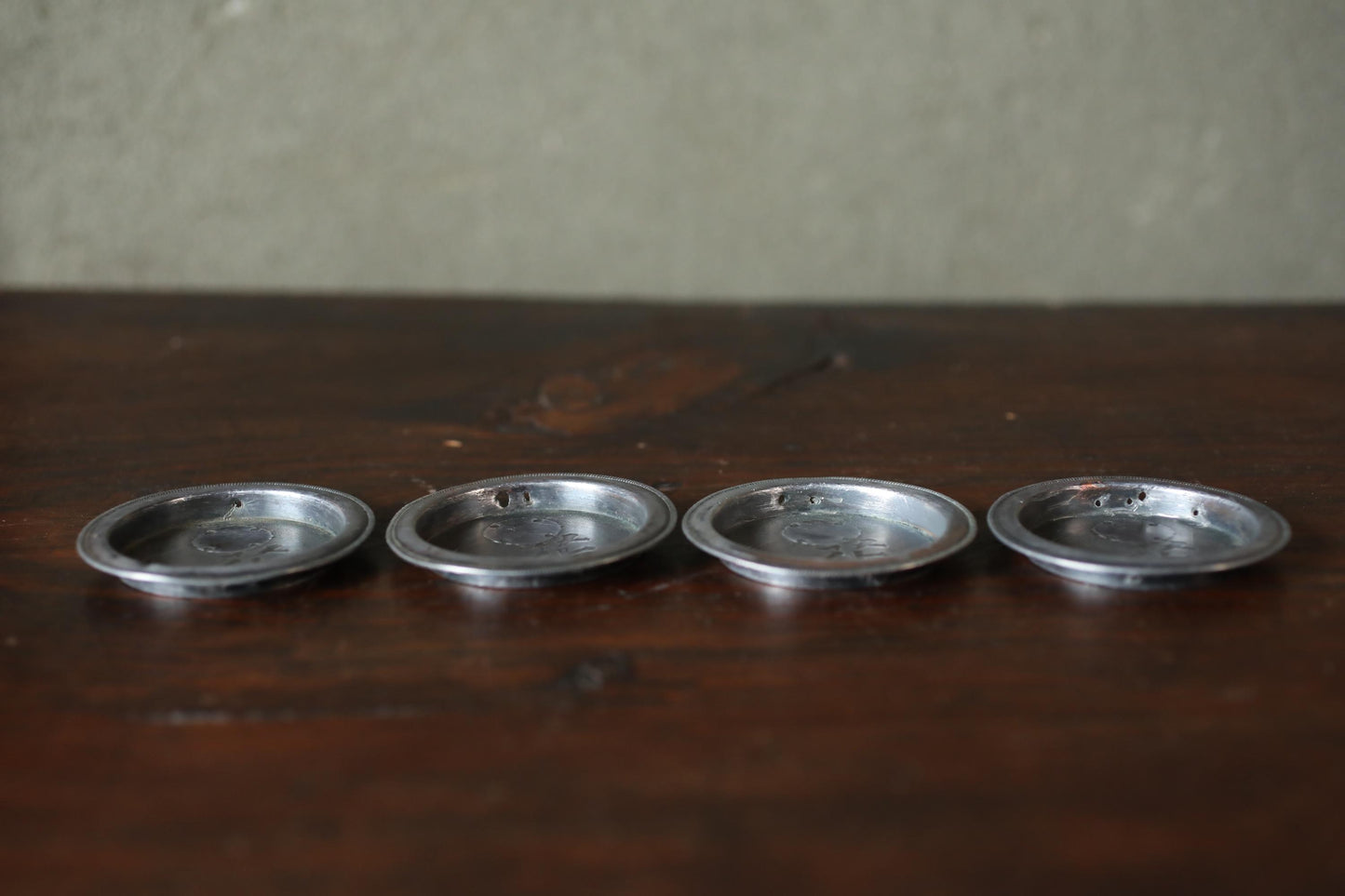 Set of 4 Japanese antique metal furniture FUSUMA sliding door silver handles HIKITE Kanji Flower 花 new Moon interior H2.8×D0.3in/7.2×0.8cm
