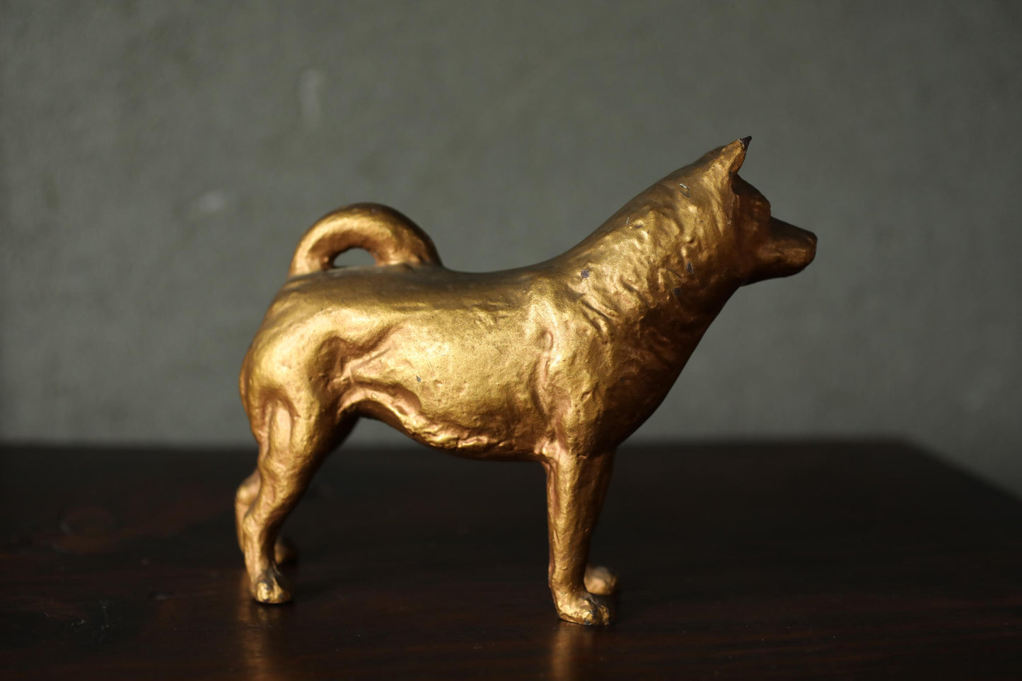 Japanese metal craft animals SHIBAINU DOG doll gold color made of metal ornament H5.9×7.1in/H15×18cm