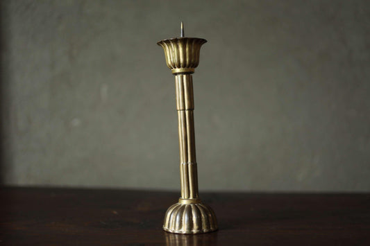 Japanese Antique Brass metal Gold candle holder carving Flower Shape Candlestick metal Lantern Shokudai From Buddhist temple H8.7in/H22cm