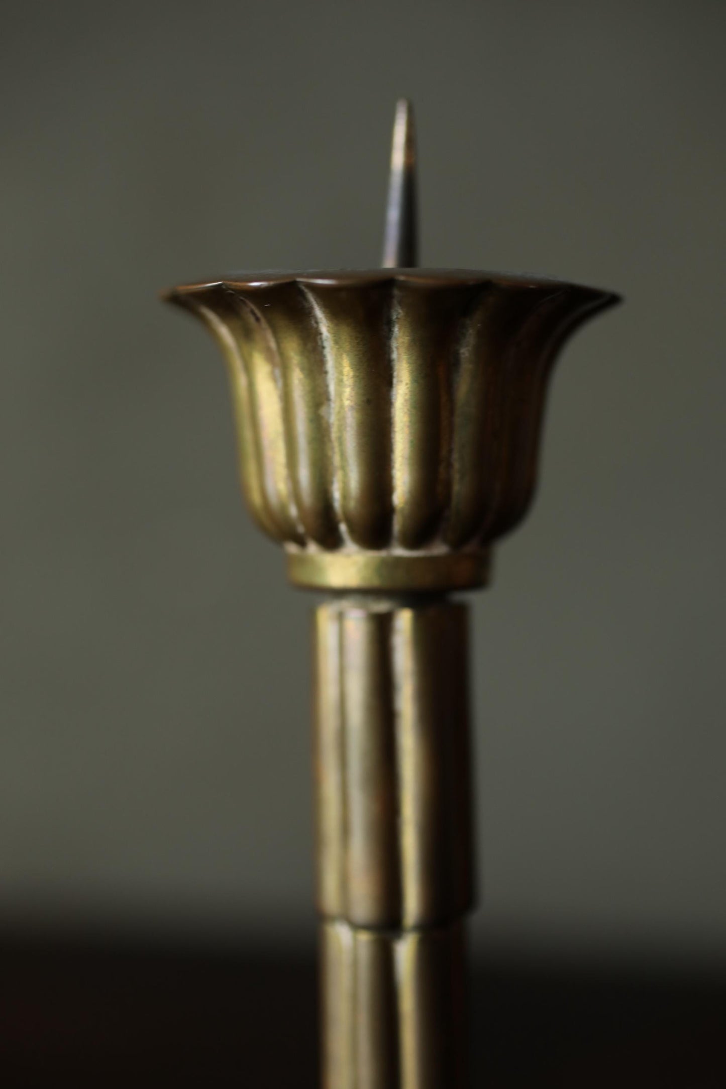 Japanese Antique Brass metal Gold candle holder carving Flower Shape Candlestick metal Lantern Shokudai From Buddhist temple H8.7in/H22cm