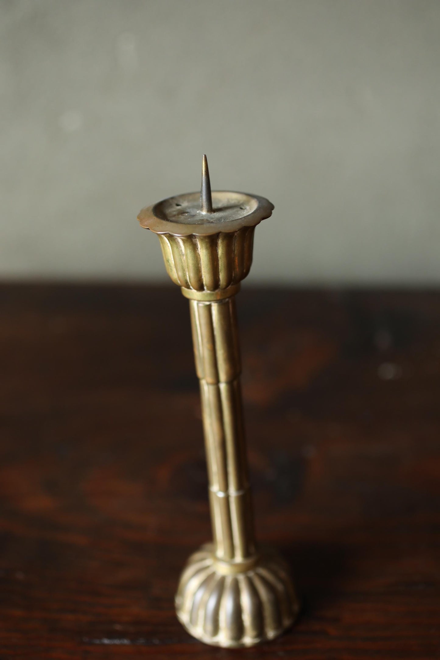 Japanese Antique Brass metal Gold candle holder carving Flower Shape Candlestick metal Lantern Shokudai From Buddhist temple H8.7in/H22cm