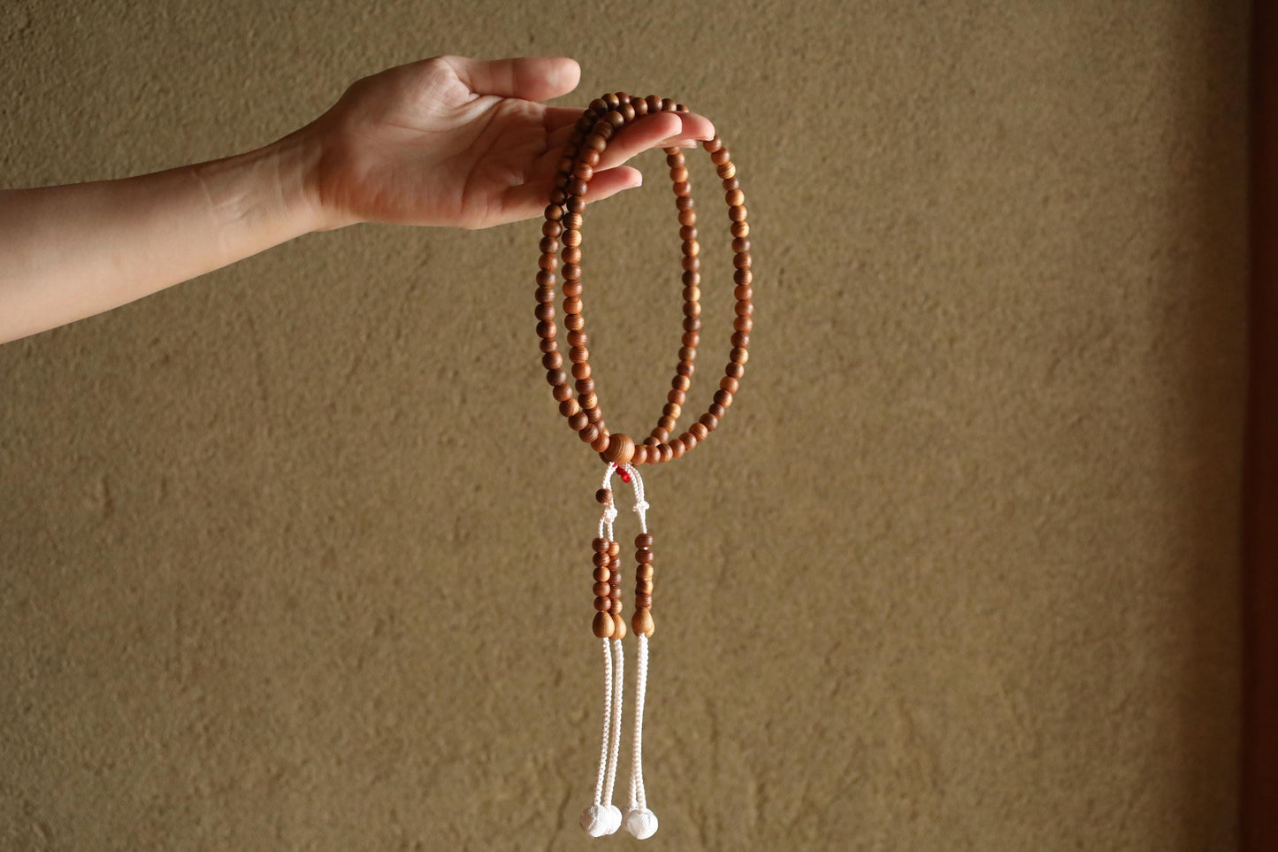 Japanese vintage buddhist Prayer Rosary Koya cedar wooden beads, silk tassels, Shingon sect, JUZU Power stone Meditation Zen with wood box