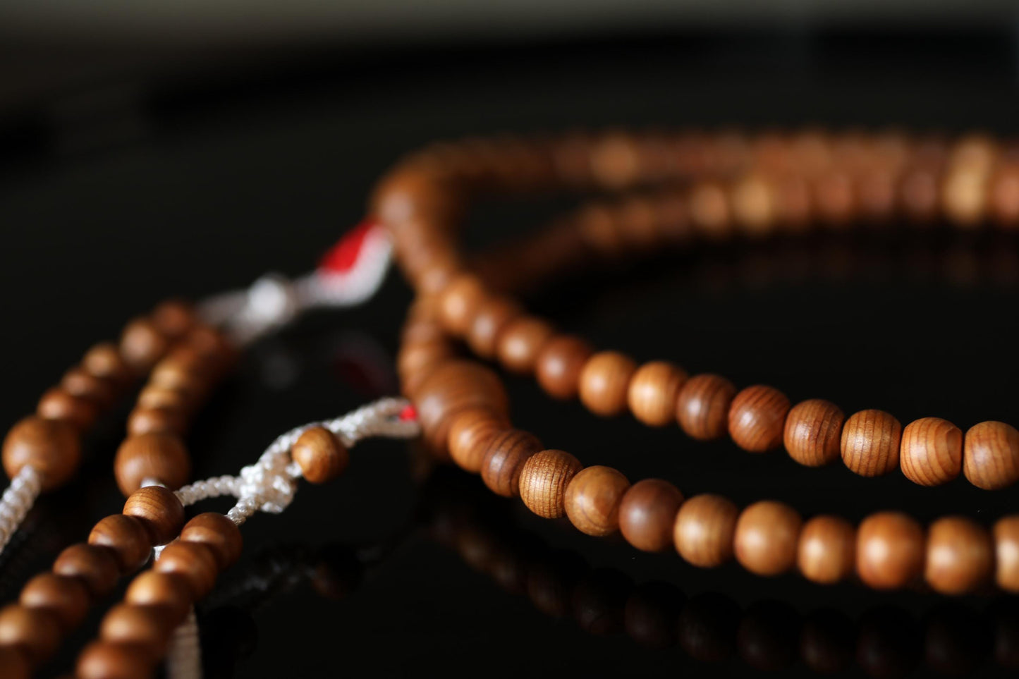 Japanese vintage buddhist Prayer Rosary Koya cedar wooden beads, silk tassels, Shingon sect, JUZU Power stone Meditation Zen with wood box