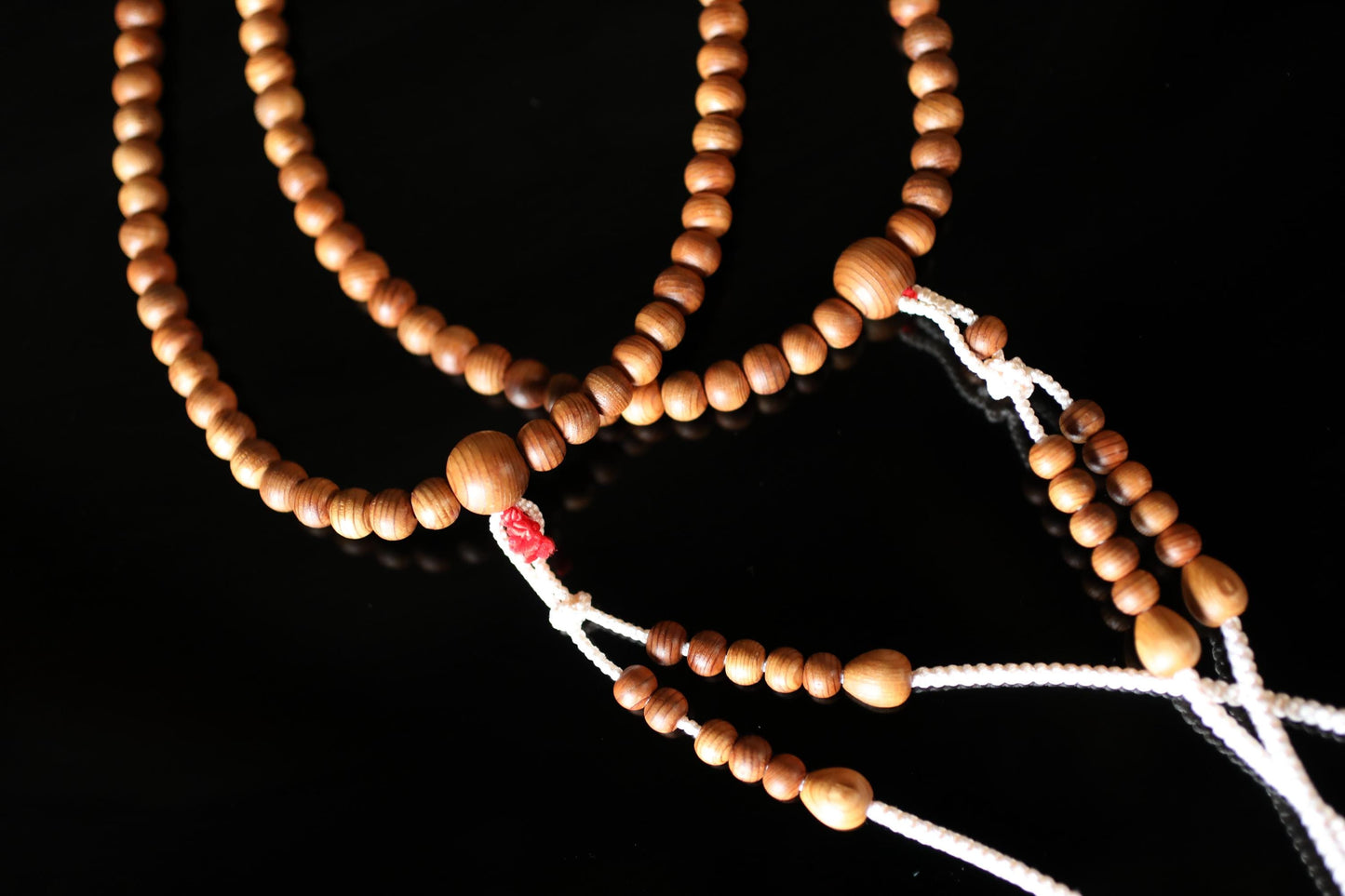 Japanese vintage buddhist Prayer Rosary Koya cedar wooden beads, silk tassels, Shingon sect, JUZU Power stone Meditation Zen with wood box
