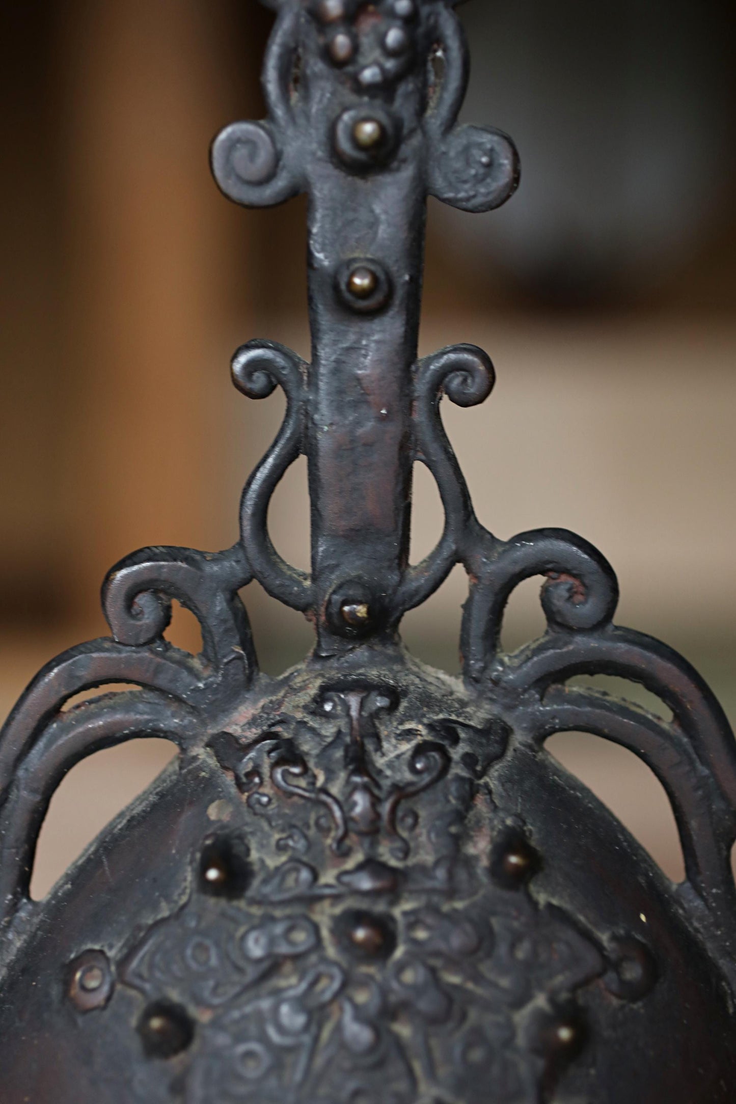 Japanese antique bronze Old 1800s bell Buddhist with sorcerer Chanting For tea ceremony H9.1in×5.9in/23×15cm