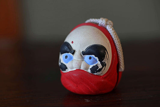 Japanese vintage pottery bell character DARUMA ornament Paper weight, Japanese ornament small bell H2.2×1.7×2in/H5.5×4.2×5.2cm