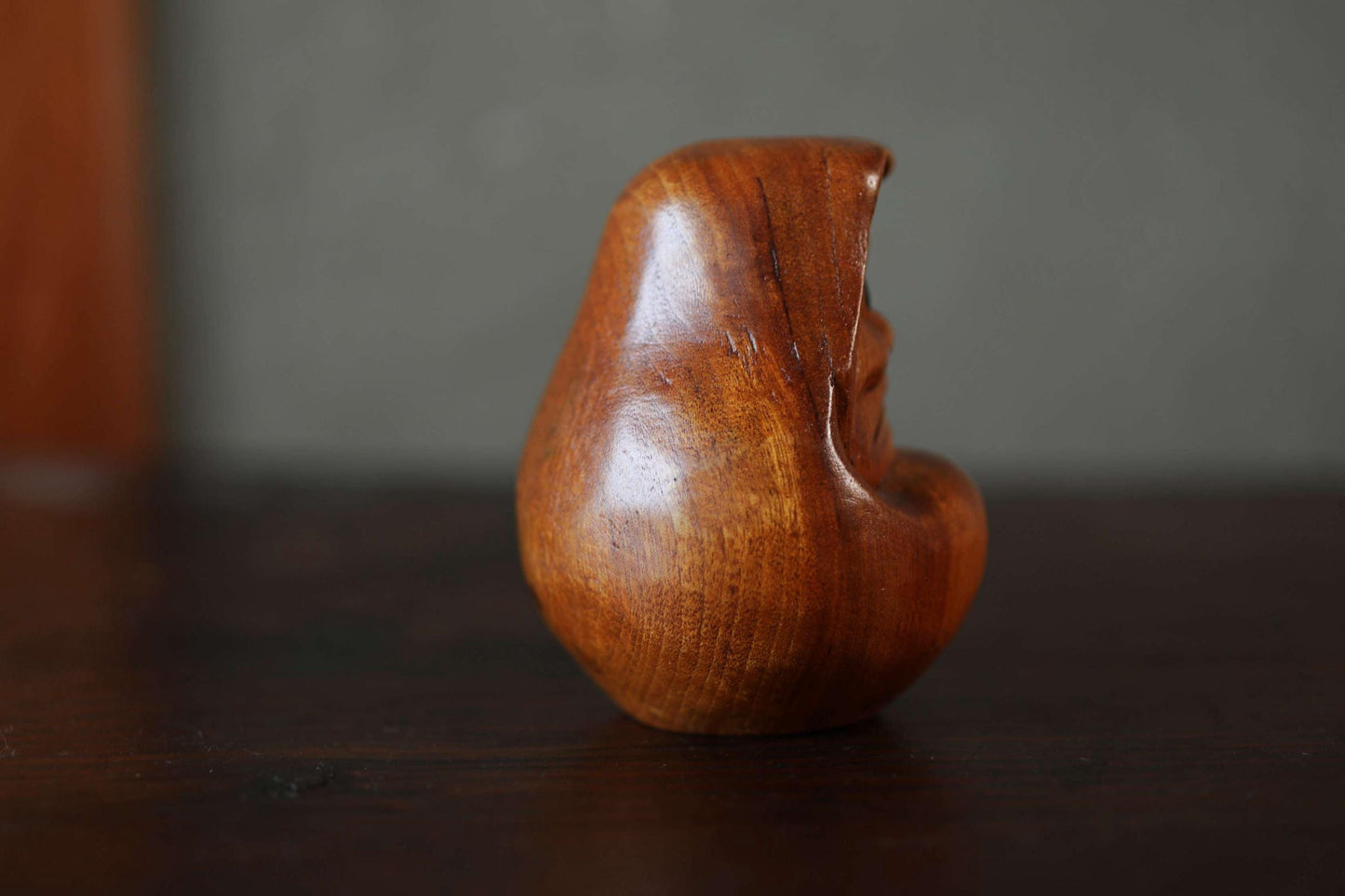 Japanese character DARUMA small doll hand carved made of wood, vintage Ornament Figurine of traditional H3.9in/H10cm
