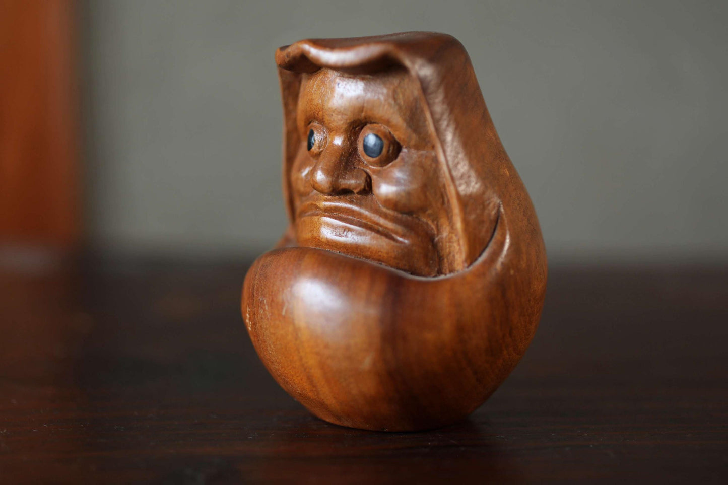 Japanese character DARUMA small doll hand carved made of wood, vintage Ornament Figurine of traditional H3.9in/H10cm