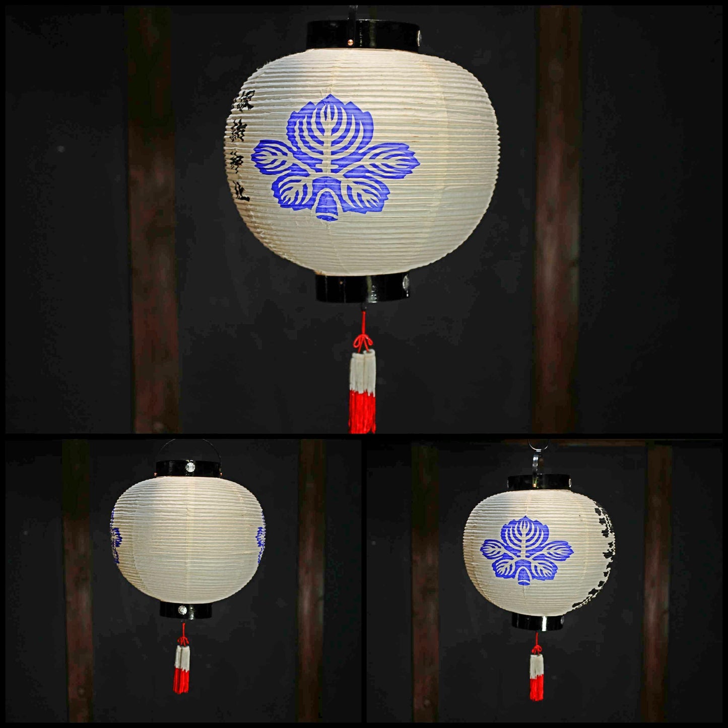 Japanese old hanging paper lantern Candle holder with the shrine name "chouchin"Kanji 御祭禮thanksgiving, prayer calligraphy W14.2in/W36cm