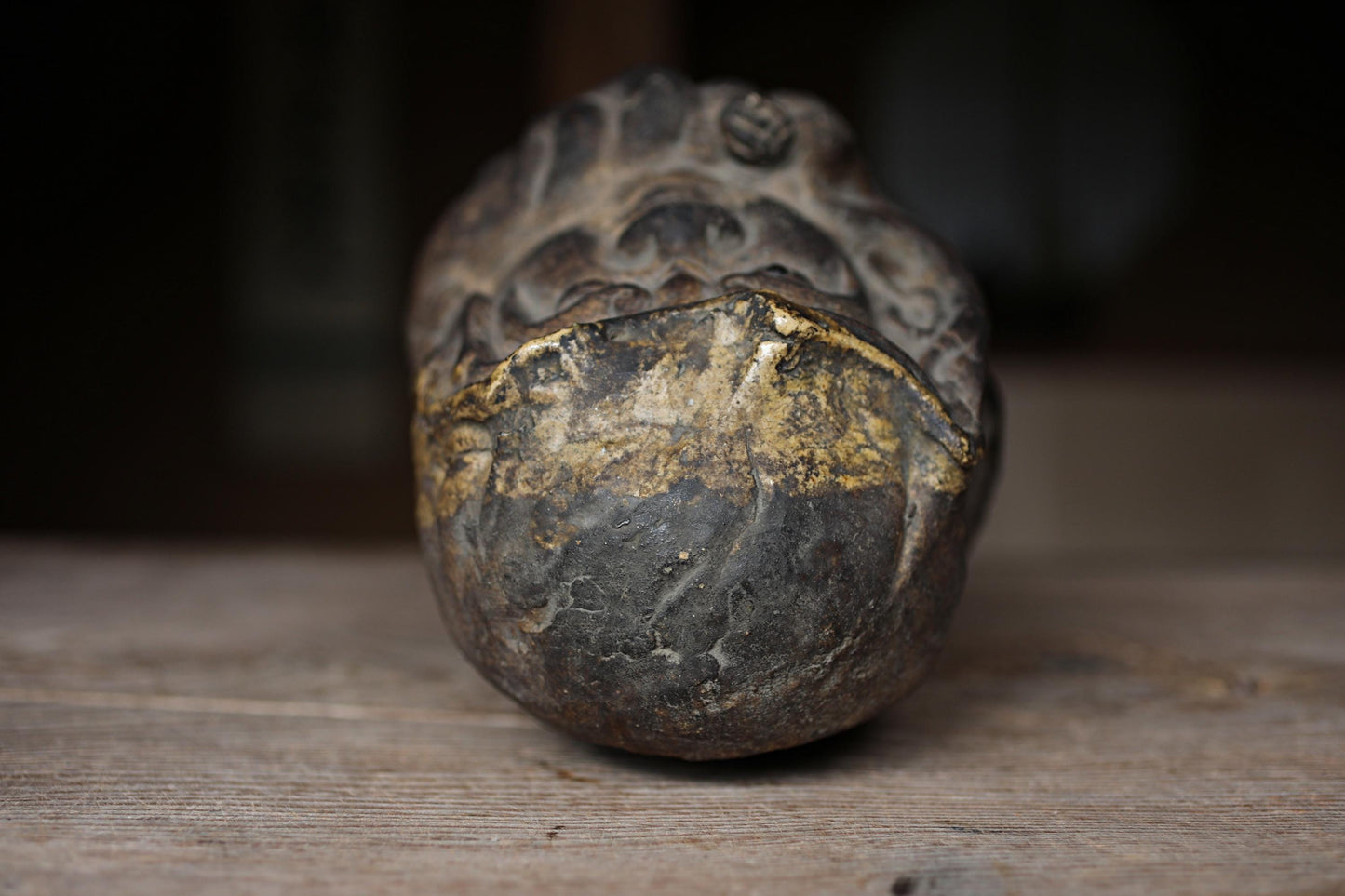 RARE! 1800s Japanese furniture Antique doll Hibachi brazier charcoal Fire Holder DARUMA Oribe buddhist monk EDO craft 10.9in/27.6cm