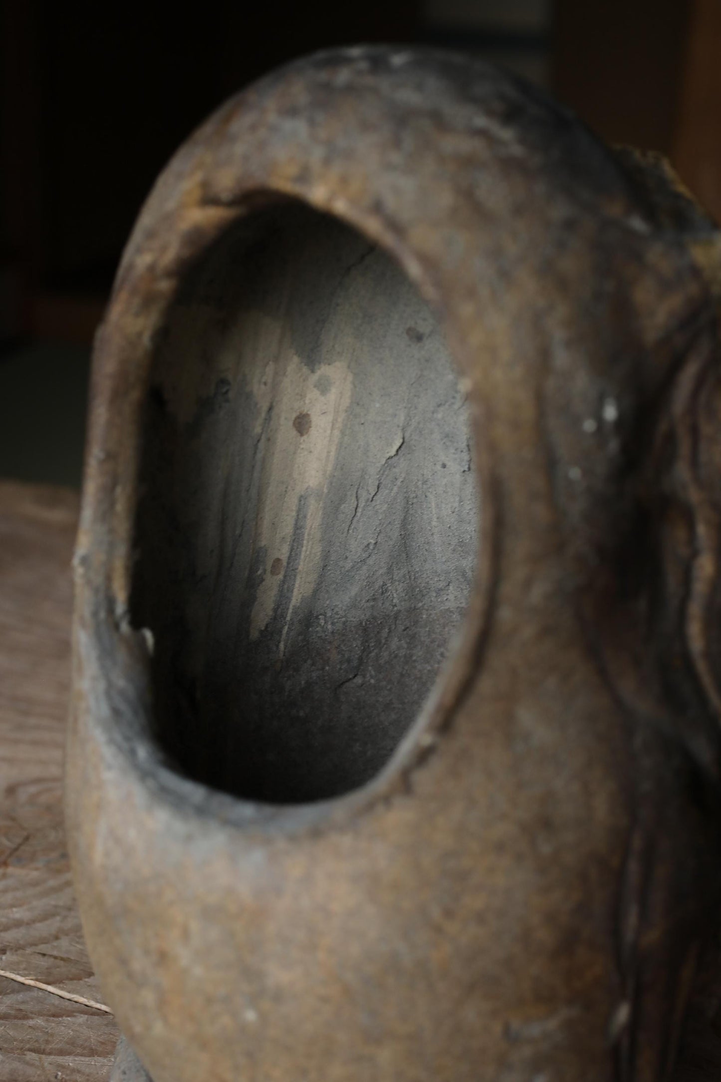 RARE! 1800s Japanese furniture Antique doll Hibachi brazier charcoal Fire Holder DARUMA Oribe buddhist monk EDO craft 10.9in/27.6cm