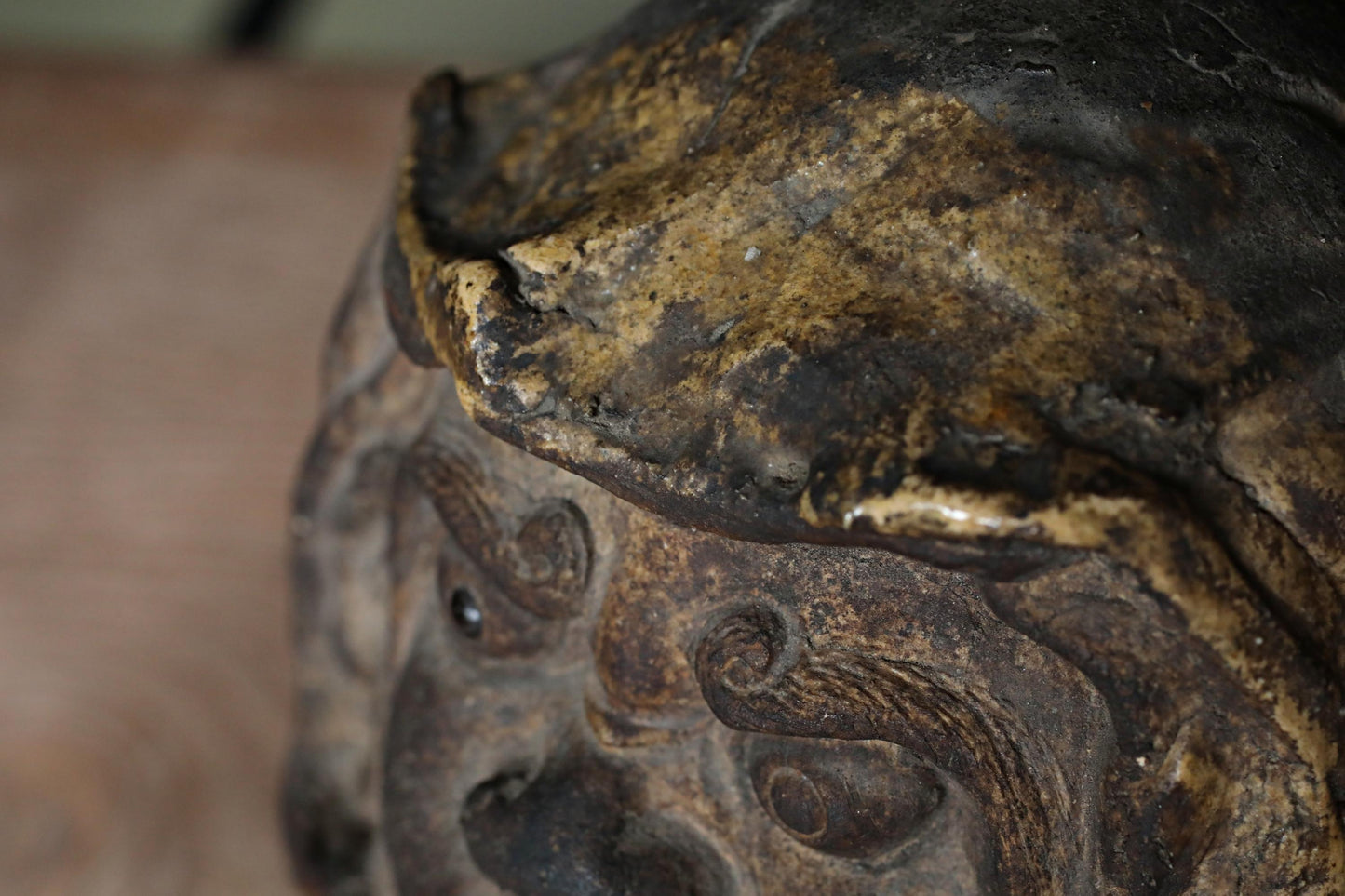 RARE! 1800s Japanese furniture Antique doll Hibachi brazier charcoal Fire Holder DARUMA Oribe buddhist monk EDO craft 10.9in/27.6cm