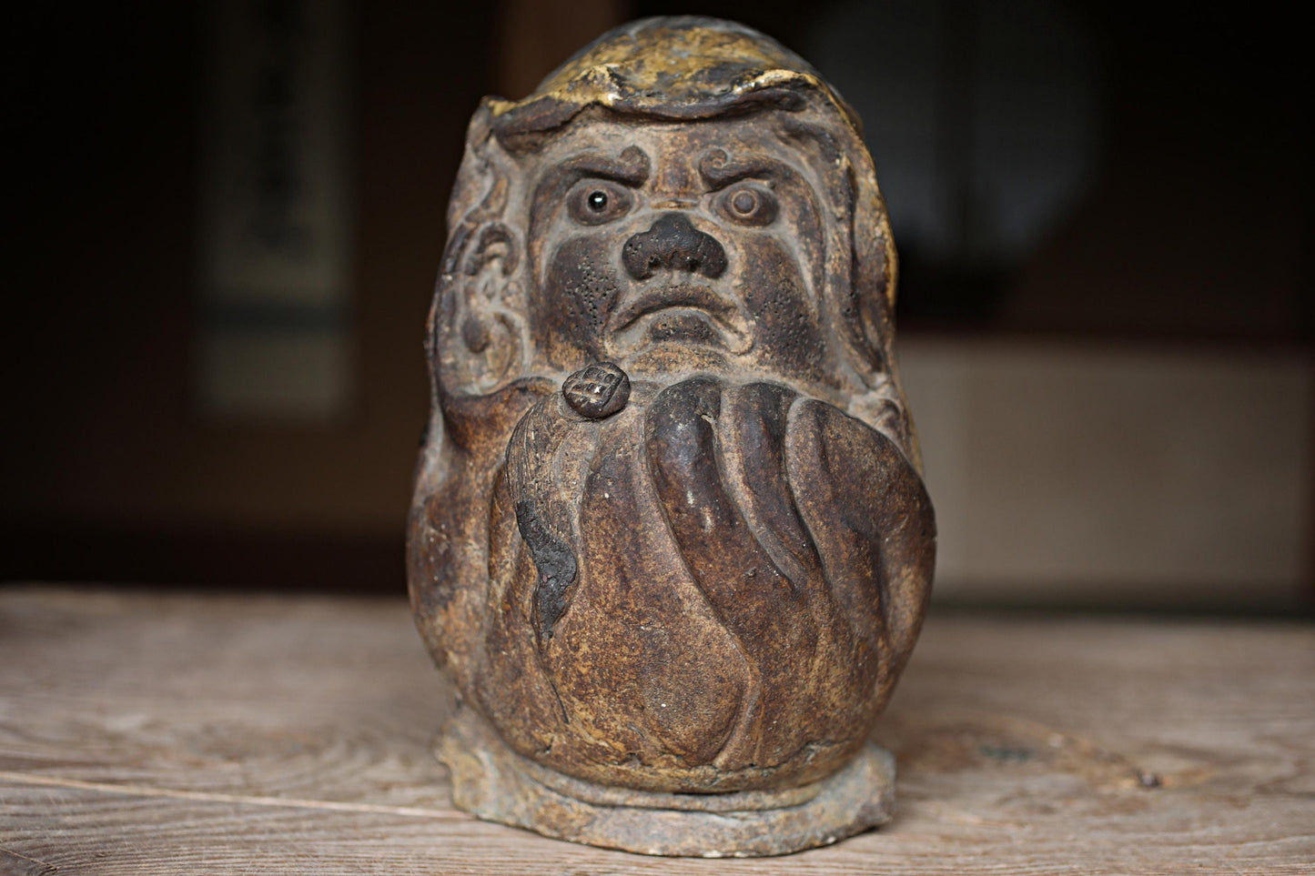 RARE! 1800s Japanese furniture Antique doll Hibachi brazier charcoal Fire Holder DARUMA Oribe buddhist monk EDO craft 10.9in/27.6cm