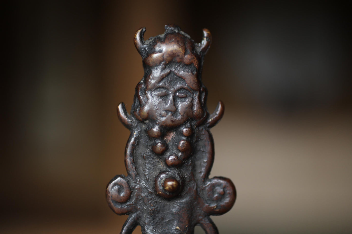Japanese antique bronze Old 1800s bell Buddhist with sorcerer Chanting For tea ceremony H6.5in×3.5in/16.5×9cm