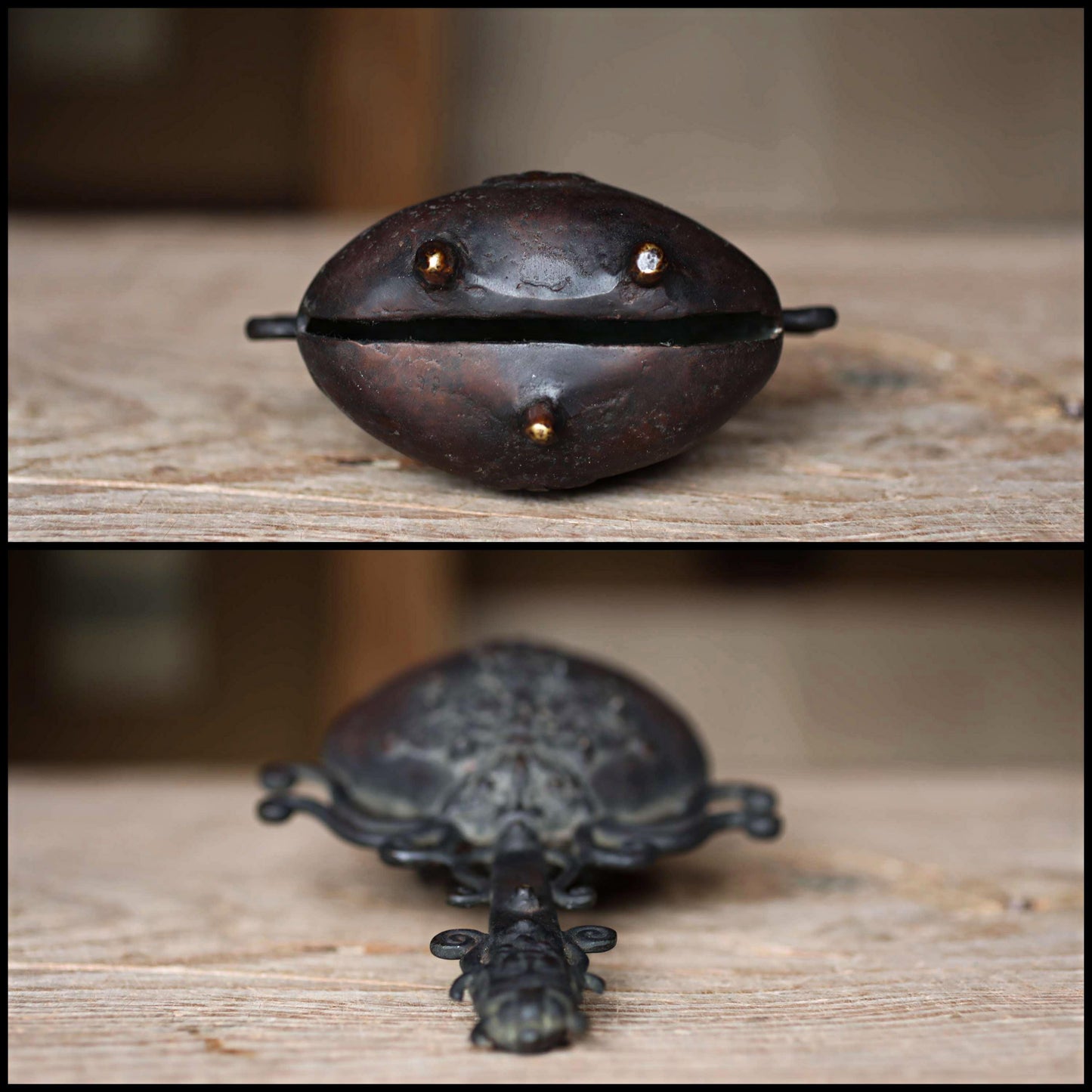 Japanese antique bronze Old 1800s bell Buddhist with sorcerer Chanting For tea ceremony H9.1in×5.9in/23×15cm