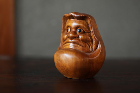 Japanese character DARUMA small doll hand carved made of wood, vintage Ornament Figurine of traditional H3.9in/H10cm