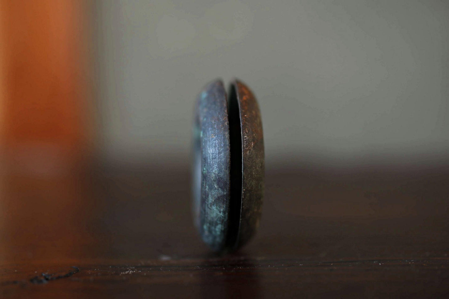 Japanese antique bronze Old small bell for horses ornament Suzu 1800s Metal craft Paper weight 2×0.7in/5.2×1.7cm