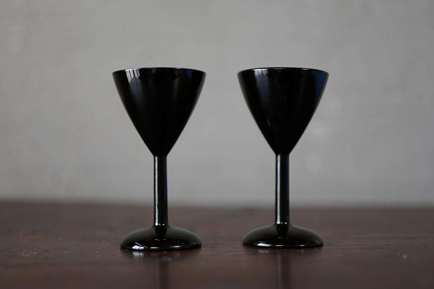 Japanese vintage black Lacquer urushi Pair of small sake cups aperitif goblet, wood craft "sakazuki" for gift H4.3in/H11cm