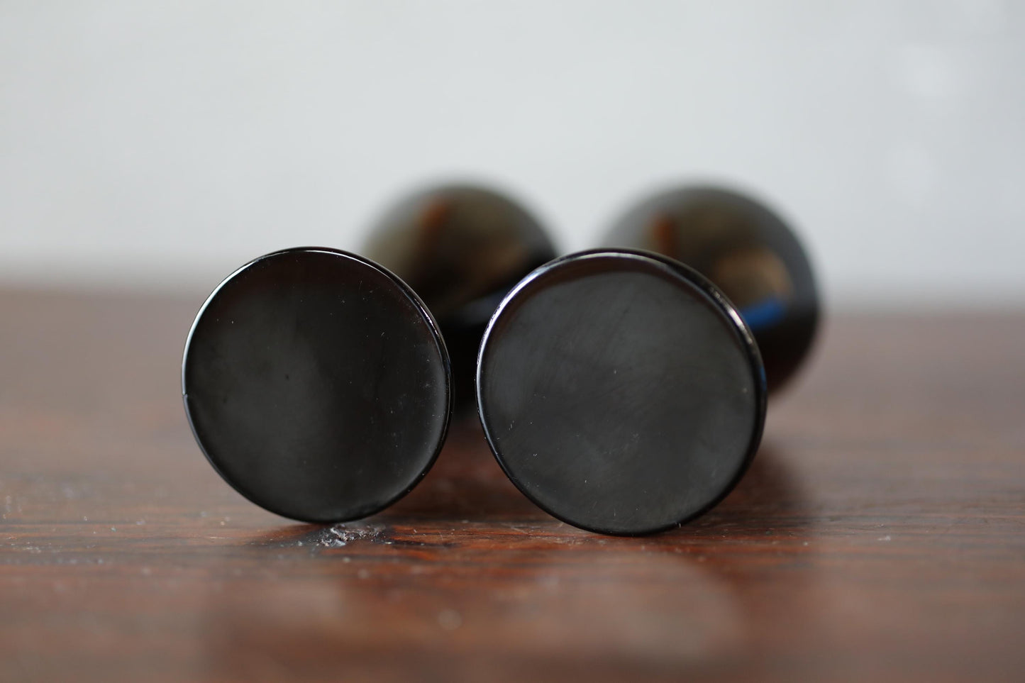 Japanese vintage black Lacquer urushi Pair of small sake cups aperitif goblet, wood craft "sakazuki" for gift H4.3in/H11cm