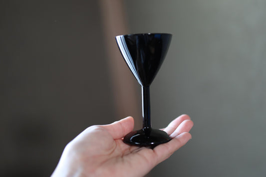 Japanese vintage black Lacquer urushi Pair of small sake cups aperitif goblet, wood craft "sakazuki" for gift H4.3in/H11cm