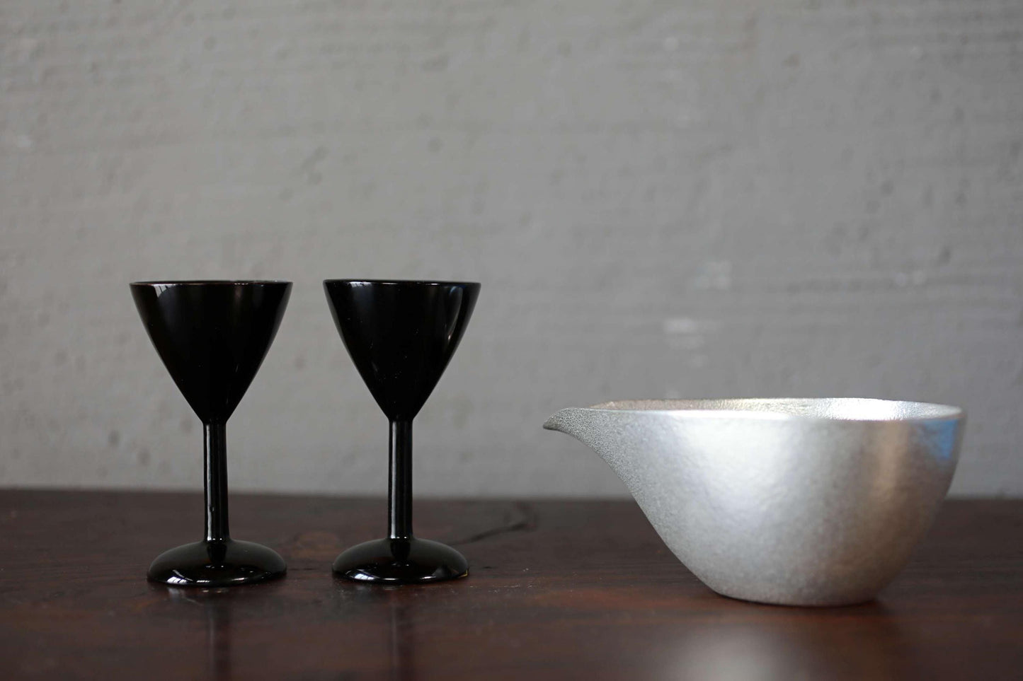 Japanese vintage black Lacquer urushi Pair of small sake cups aperitif goblet, wood craft "sakazuki" for gift H4.3in/H11cm
