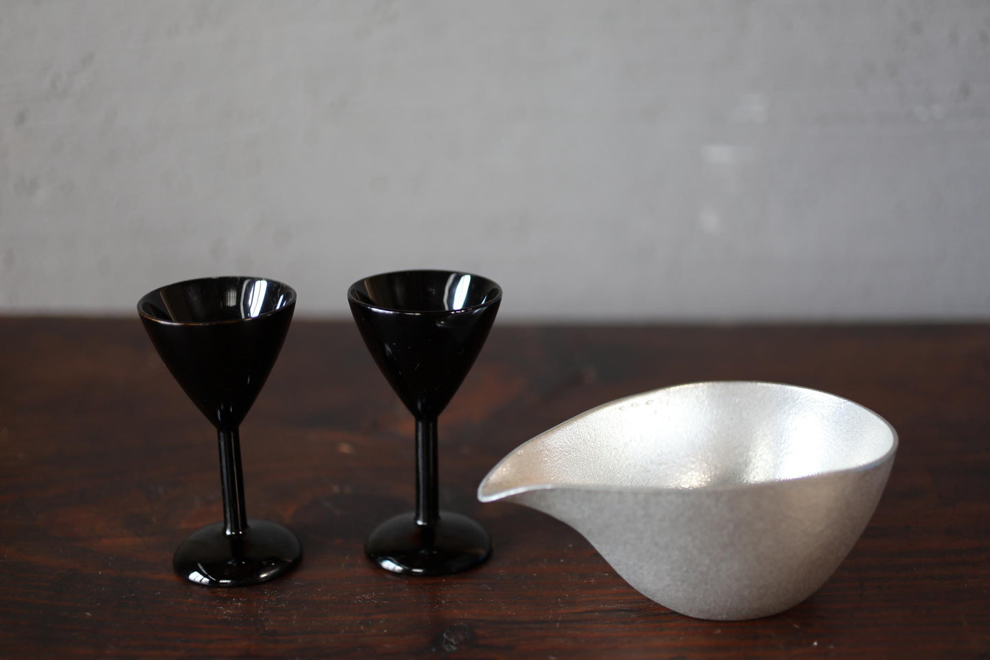 Japanese vintage black Lacquer urushi Pair of small sake cups aperitif goblet, wood craft "sakazuki" for gift H4.3in/H11cm