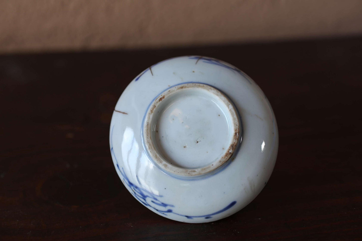 Japanese vintage handcraft small plate, KINTUSGI porcelain ceramic dish Blue White relief pattern flower SOMETSUKE 3.9in/10cm