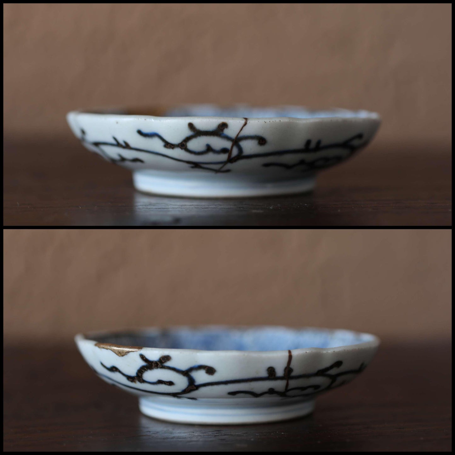 Japanese Antique EDO 1800s handcraft small plate, KINTUSGI porcelain ceramic dish Blue White relief pattern flower SOMETSUKE 4.3in/10.8cm