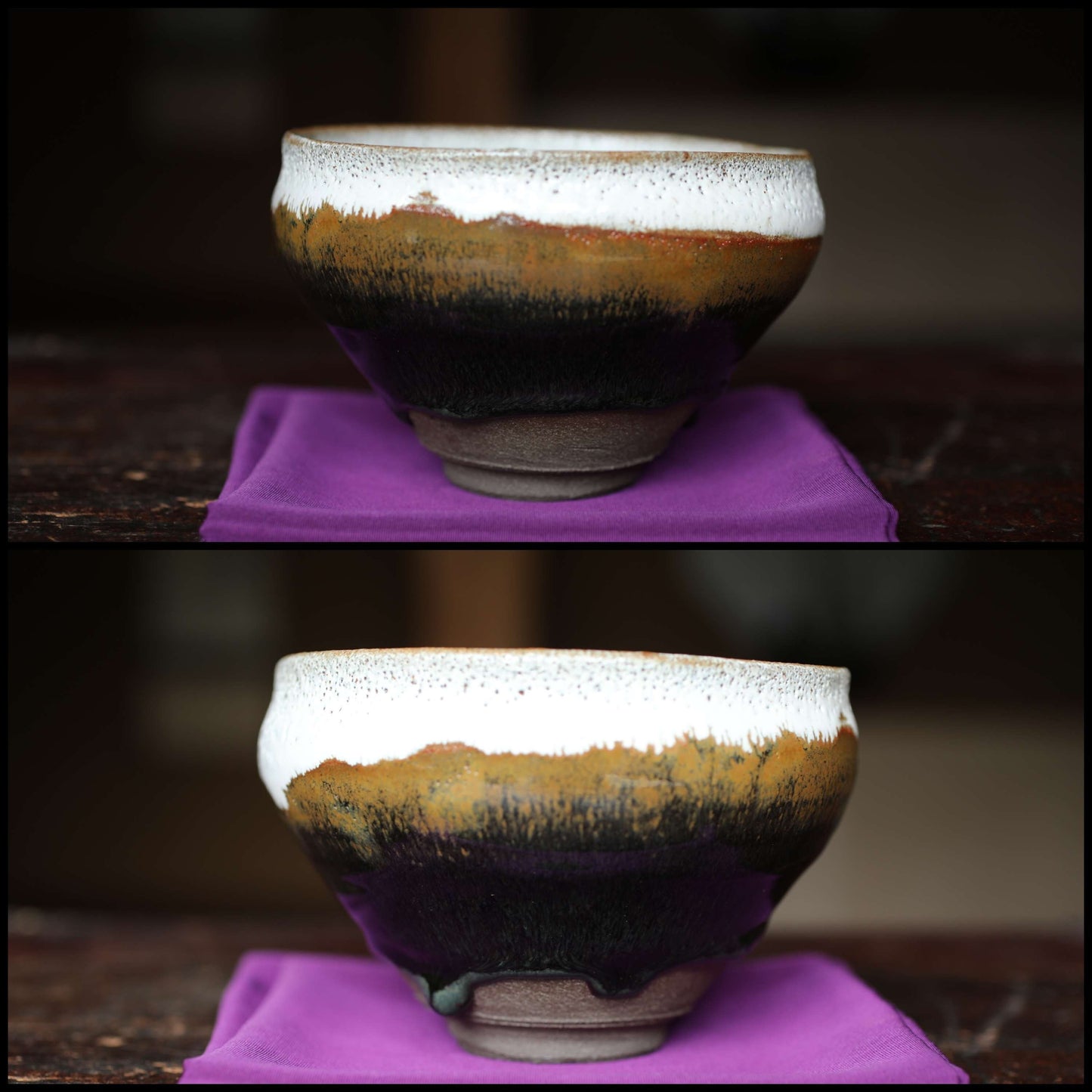Shino Tenmoku Green tea bowl, Japanese vintage CHAWAN, handmade Matcha Tea Cup Tea Ceremony ceramic with Wood box signature H3.1xW4.9in