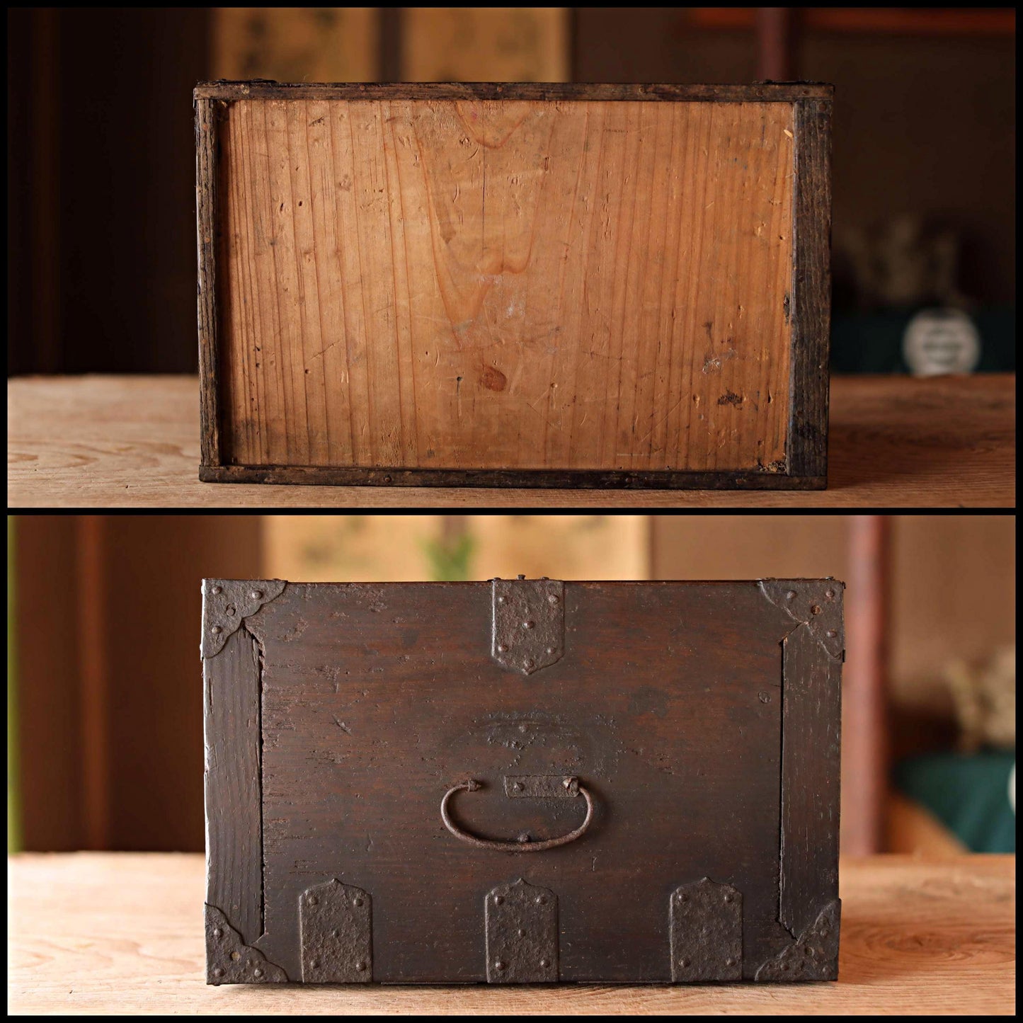 Japanese furniture Antique Box Chest of Drawers Tansu, INKSTONE case "SUZURIBAKO" metal clasp cedar Storage 1800s W8.5×D13.3in/W21.5×33.7cm