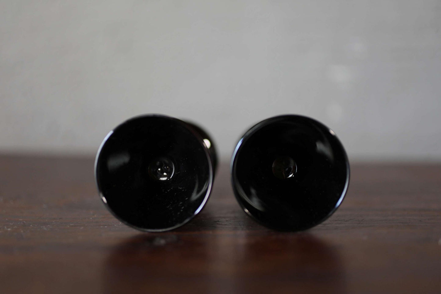 Japanese vintage black Lacquer urushi Pair of small sake cups aperitif goblet, wood craft "sakazuki" for gift H4.3in/H11cm