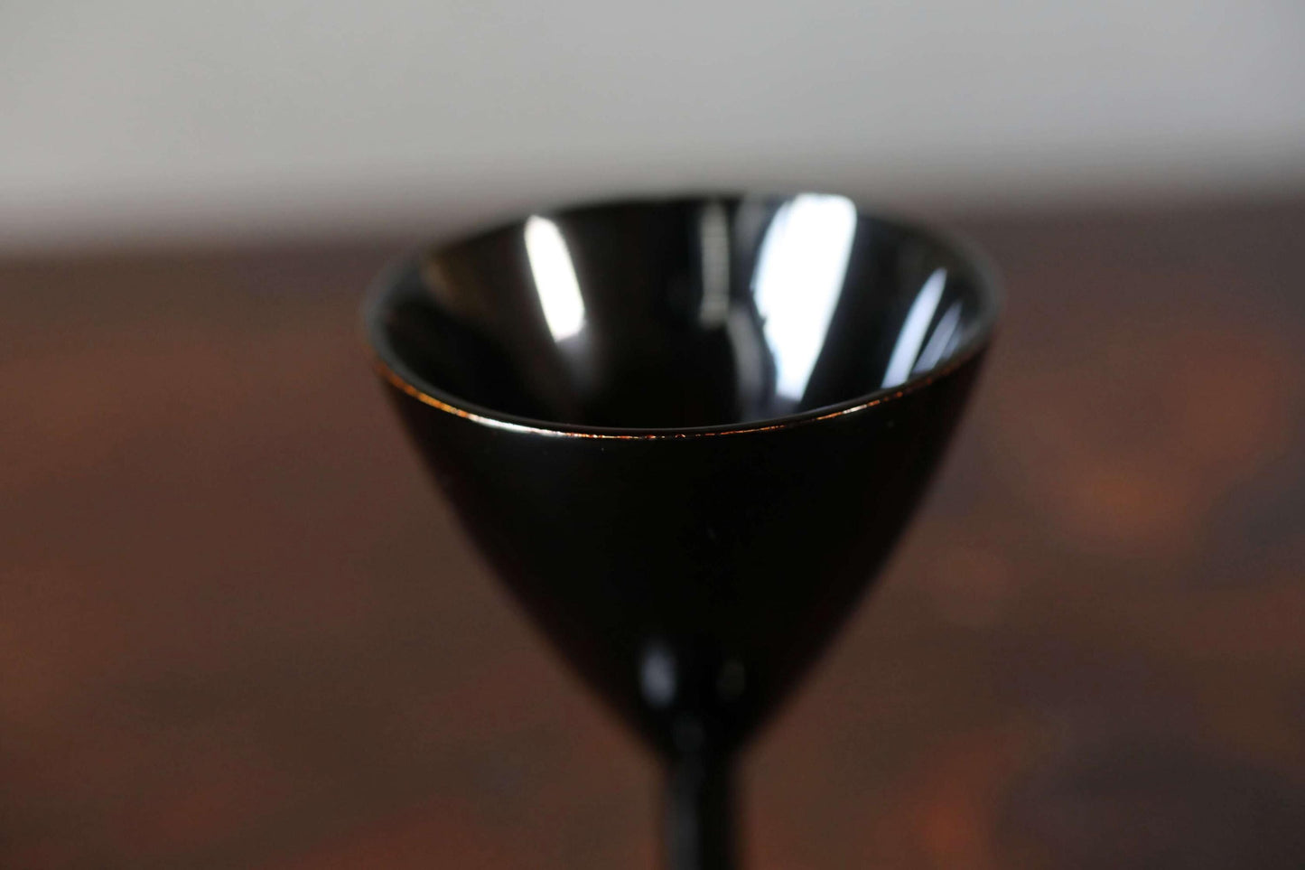 Japanese vintage black Lacquer urushi Pair of small sake cups aperitif goblet, wood craft "sakazuki" for gift H4.3in/H11cm