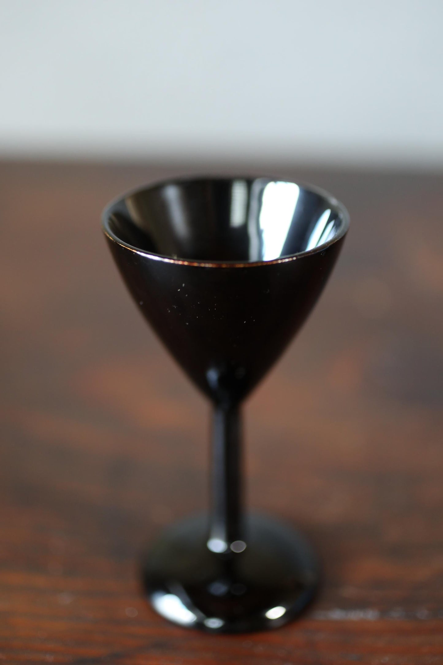 Japanese vintage black Lacquer urushi Pair of small sake cups aperitif goblet, wood craft "sakazuki" for gift H4.3in/H11cm