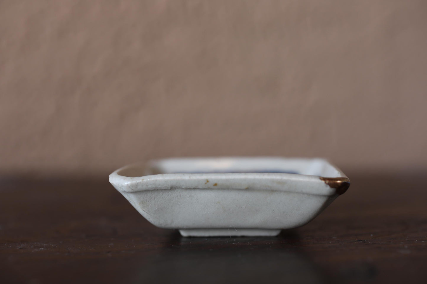 Japanese vintage handcraft small plate, KINTUSGI porcelain ceramic dish Blue White relief pattern flower KOIMARI 3.2in/8.5cm