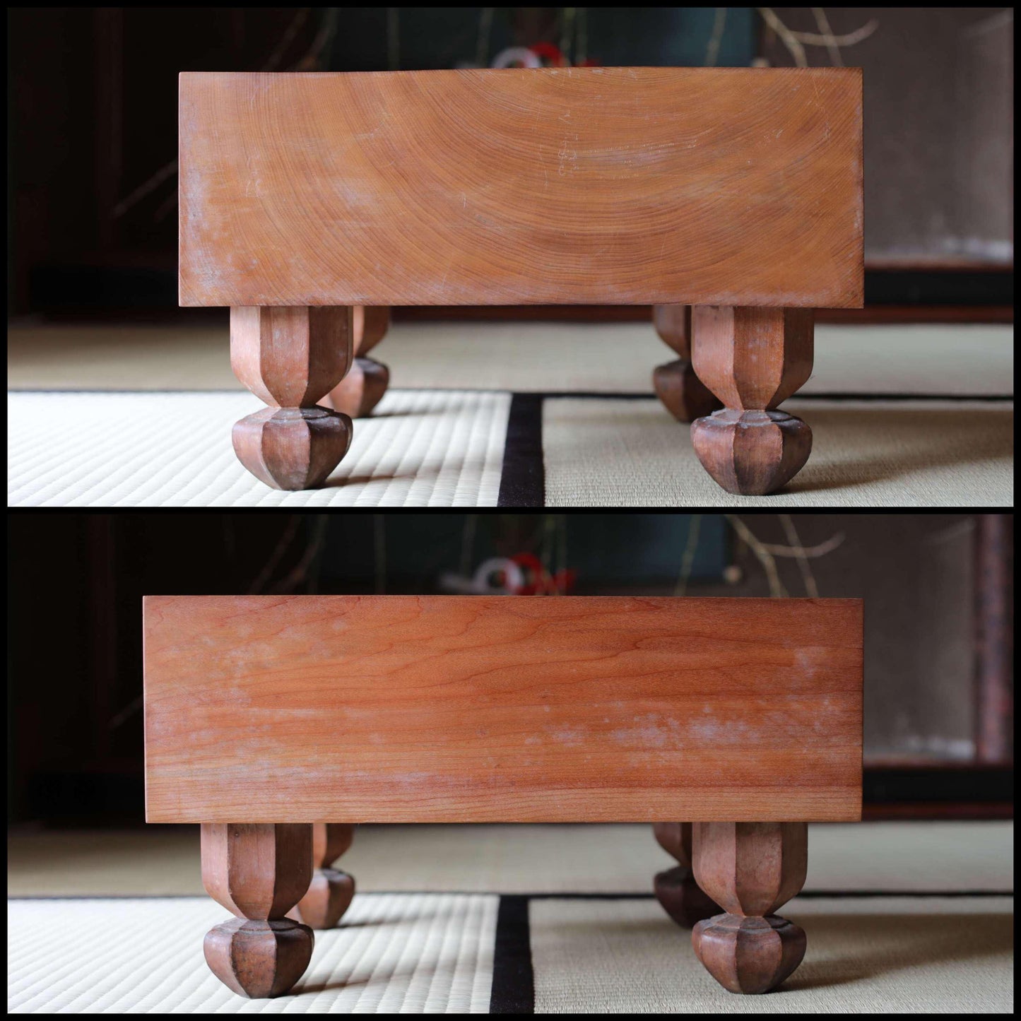 FINE! Go playing table curved out of a single wood, IGO stone shell set board game ,Japanese furniture HAMAGURI H10.4×17.8in/H26.5×45.2cm