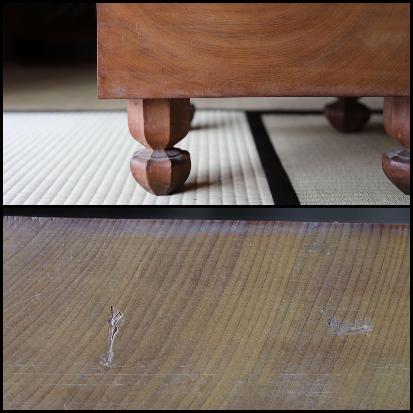 FINE! Go playing table curved out of a single wood, IGO stone shell set board game ,Japanese furniture HAMAGURI H10.4×17.8in/H26.5×45.2cm