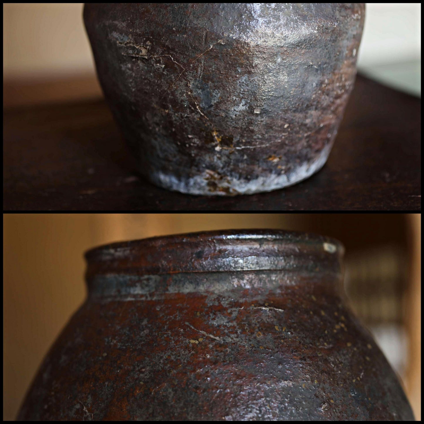 Japanese antique 1700s BIZEN old hand made ceramic jar flower vase for tea ceremony Ikebana Wabi Sabi H8.3×7.3in/H21×18.5cm