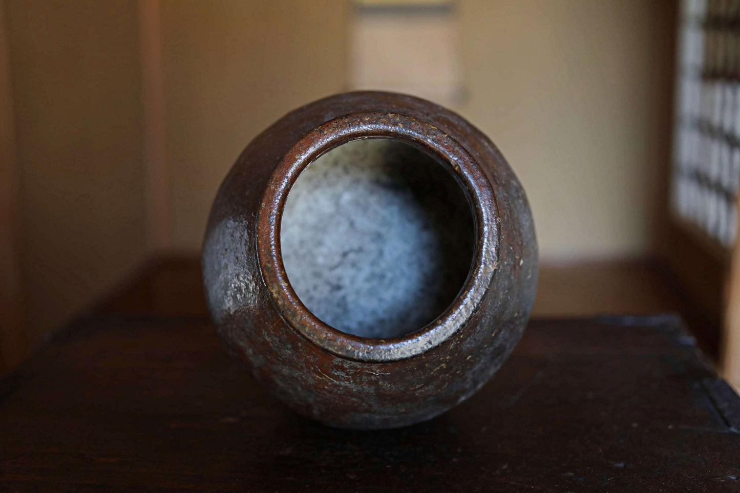 Japanese antique 1700s BIZEN old hand made ceramic jar flower vase for tea ceremony Ikebana Wabi Sabi H8.3×7.3in/H21×18.5cm