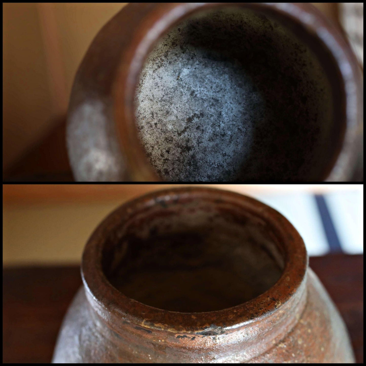Japanese antique 1700s BIZEN old hand made ceramic jar flower vase for tea ceremony Ikebana Wabi Sabi H8.3×7.3in/H21×18.5cm