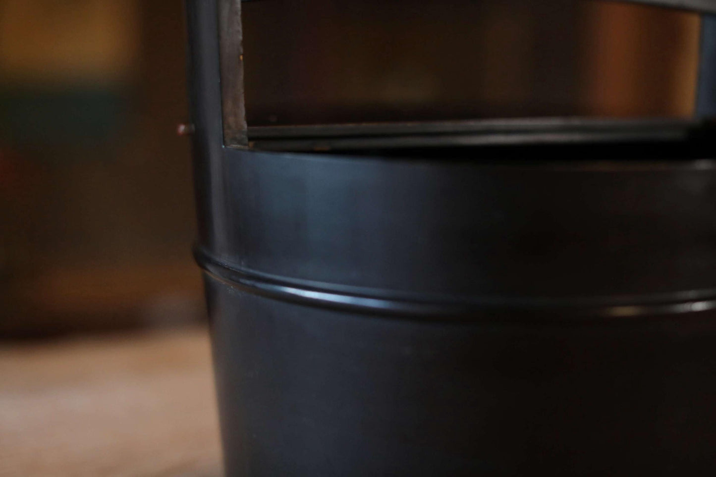 Japanese antique wood bucket with a handle and a double lid lacquered in black called OKE lunch box EDO craft H10×9.8in/H25.5×9.8cm