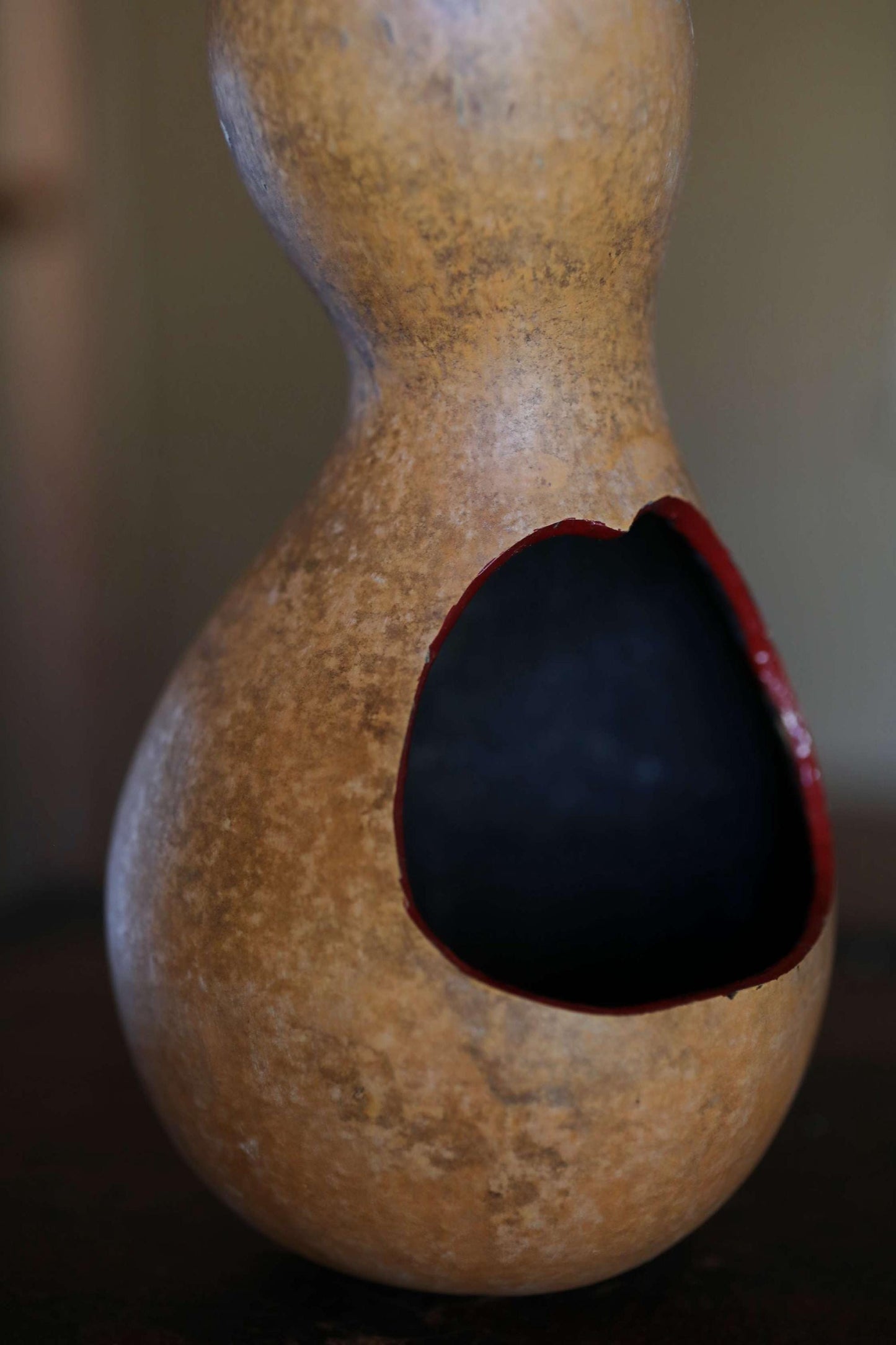 Japanese vintage vase floral organs hand made of natural GOURD bottle with signature, wooden box, Tea ceremony H8.9×4.3in / 22.5x11cm