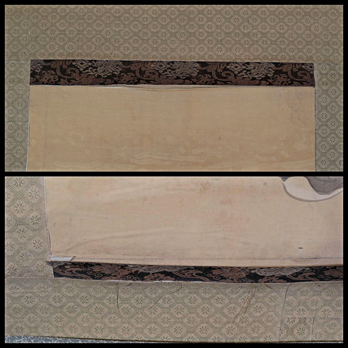 Japanese antique 1800s 文晁 ink painting scroll hermit Zen painting, ink and wash old hanging scroll Kakejiku Kanji signature H66.9in/H170cm