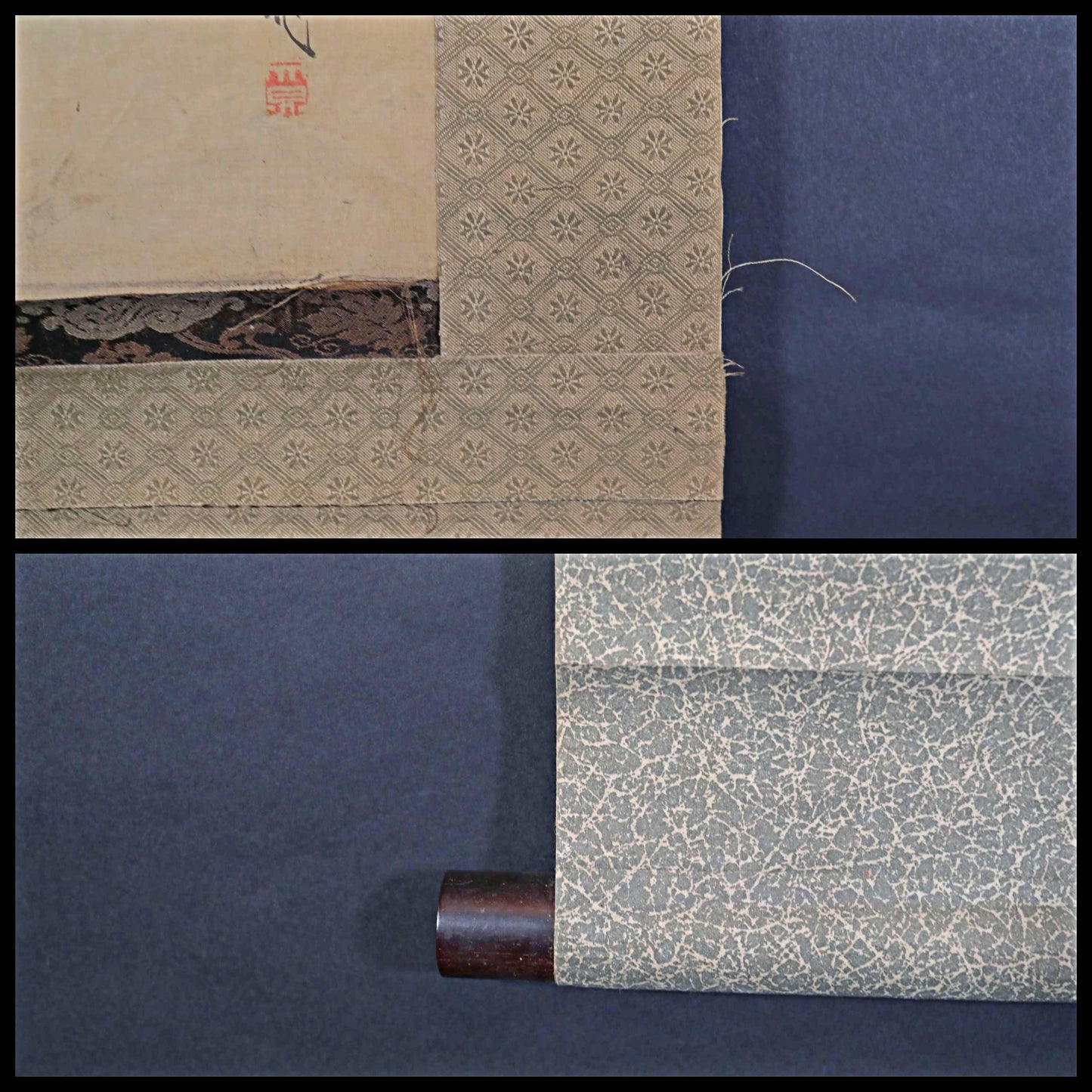 Japanese antique 1800s 文晁 ink painting scroll hermit Zen painting, ink and wash old hanging scroll Kakejiku Kanji signature H66.9in/H170cm