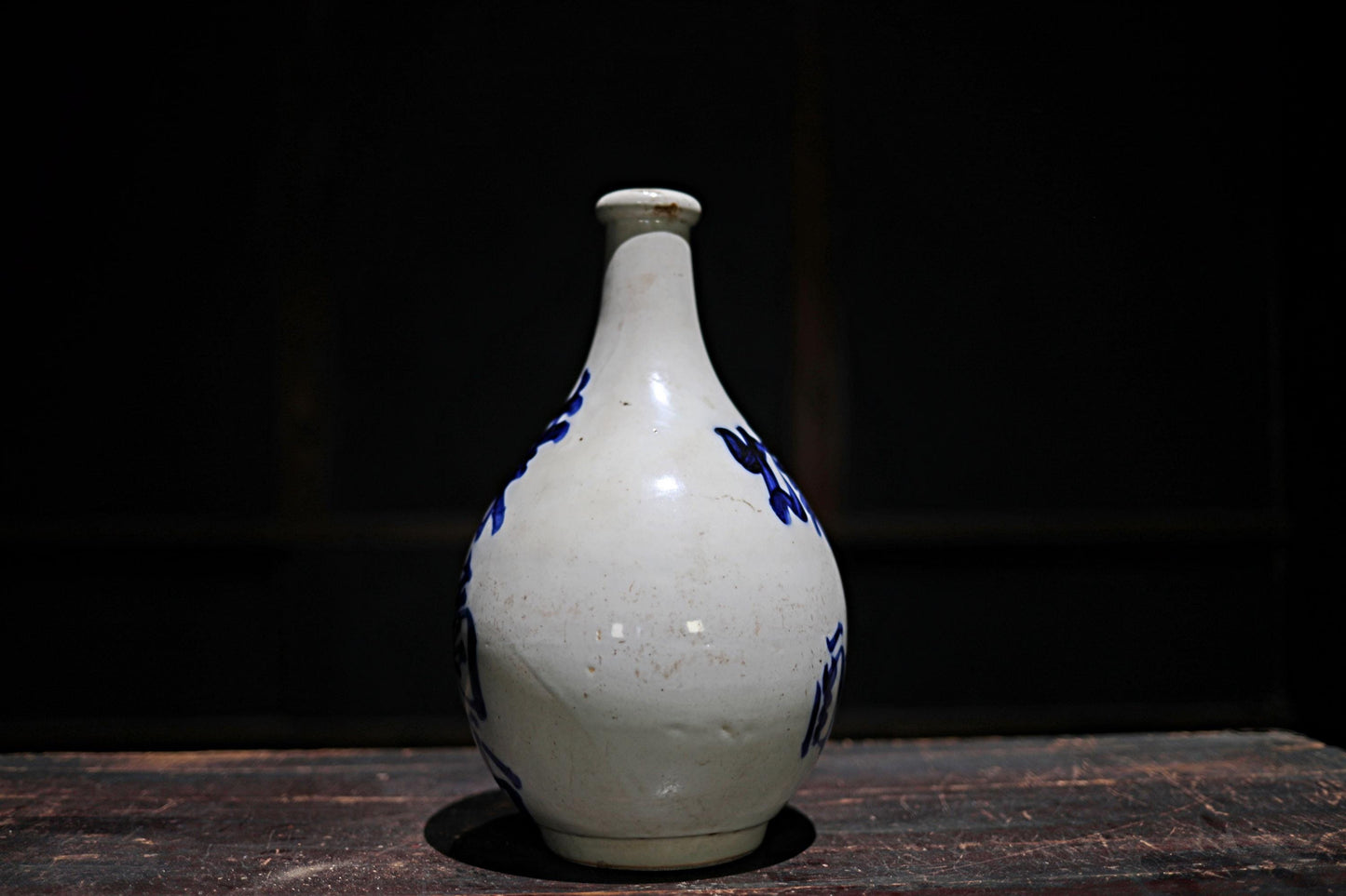 Japanese vintage ceramic jar Sake bottle Tokkuri 1960s Japan art craft with Kanji calligraphy ornament H13×7.5in/H33×19cm