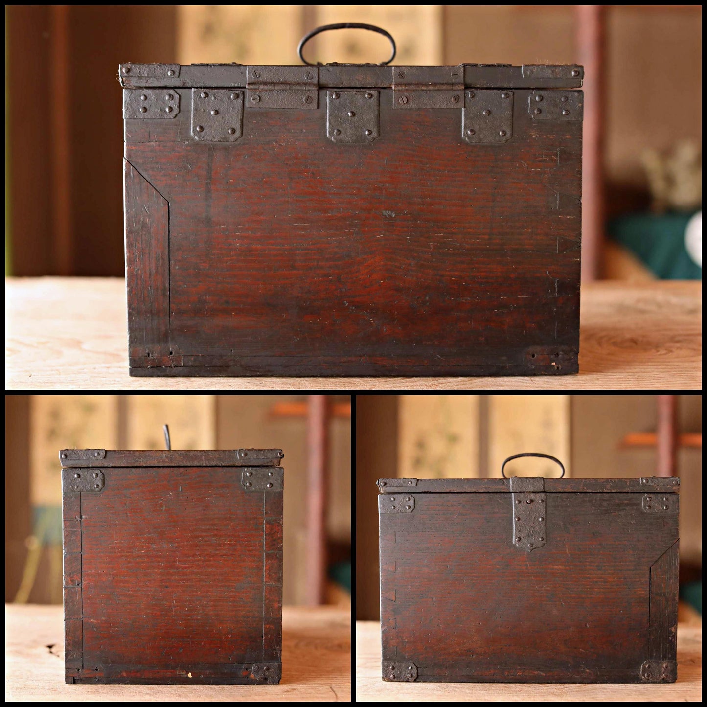 Japanese furniture Antique Box Chest of Drawers Tansu, INKSTONE case "SUZURIBAKO" metal clasp cedar Storage 1800s W8.5×D13.3in/W21.5×33.7cm
