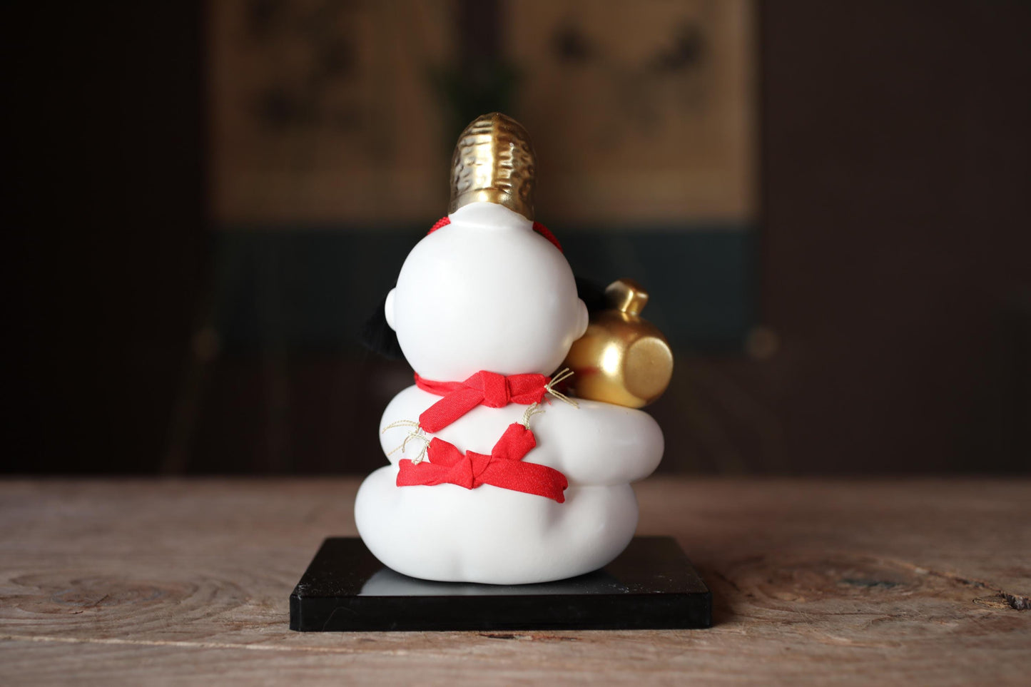 Japanese vintage small Children Doll with golden hammer made of pottery with pedestal H6.7×5.1in/H17×13cm