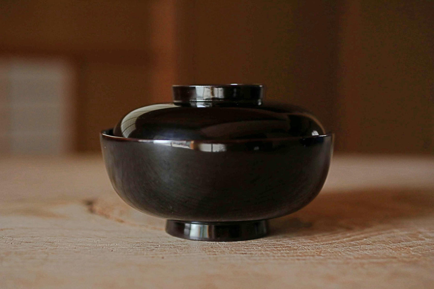 Japanese antique MAKIE fine lacquer bowls set of 5 with painting of sparrow and plants, Owan miso cups black gold tableware W4.9in/12.5cm